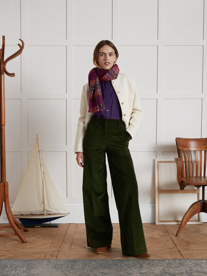 Women Cyrillus Clothing Sophie WideLeg Corduroy Trousers Vert Chasse