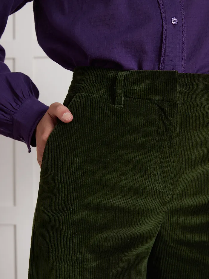 Women Cyrillus Clothing Sophie WideLeg Corduroy Trousers Vert Chasse
