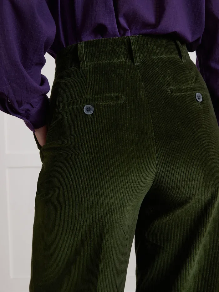 Women Cyrillus Clothing Sophie WideLeg Corduroy Trousers Vert Chasse