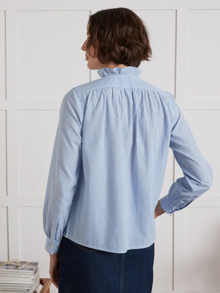 Women Cyrillus Clothing Striped Blouse With Frilly Neckline Rayure Bleue