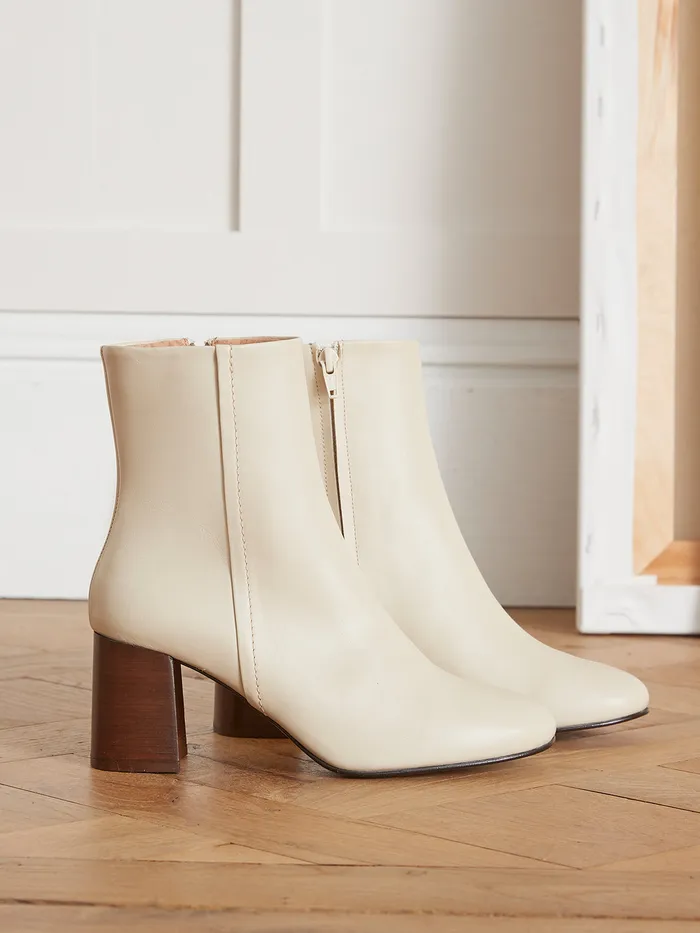 Women Cyrillus Shoes Heeled Leather Ankle Boots Craie