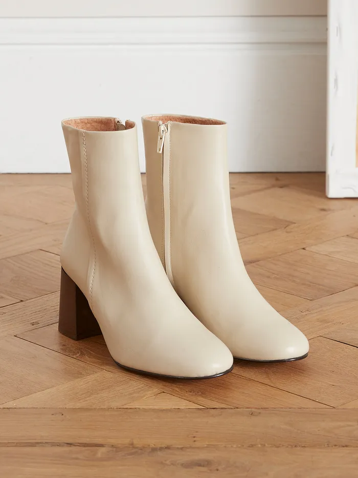 Women Cyrillus Shoes Heeled Leather Ankle Boots Craie