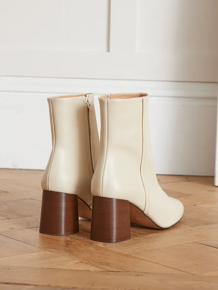 Women Cyrillus Shoes Heeled Leather Ankle Boots Craie