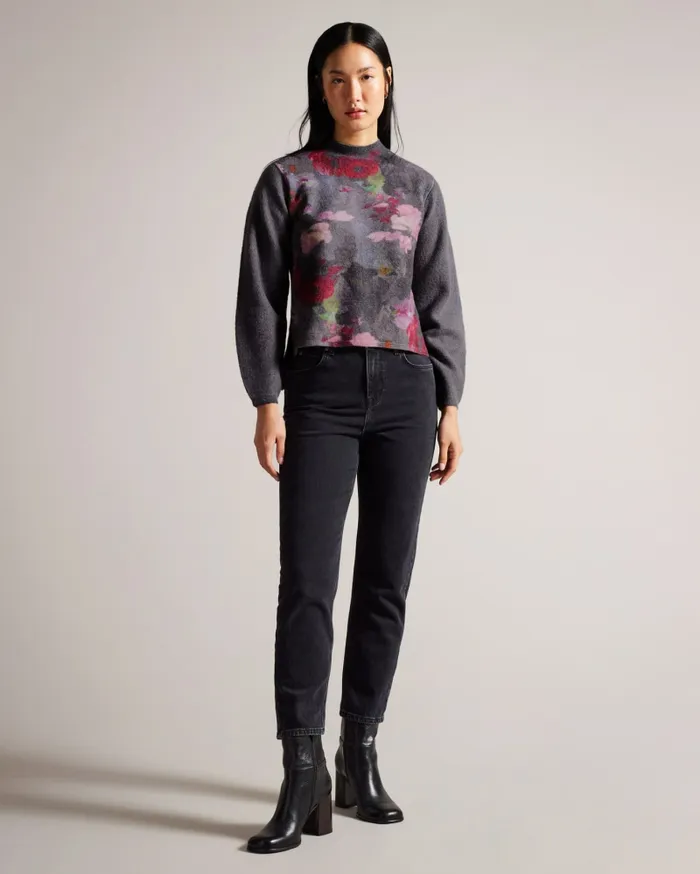 Women DAYSIYY 8211 Floral Knitted Wool Jumper Black Ted Baker Jumpers and Cardigans