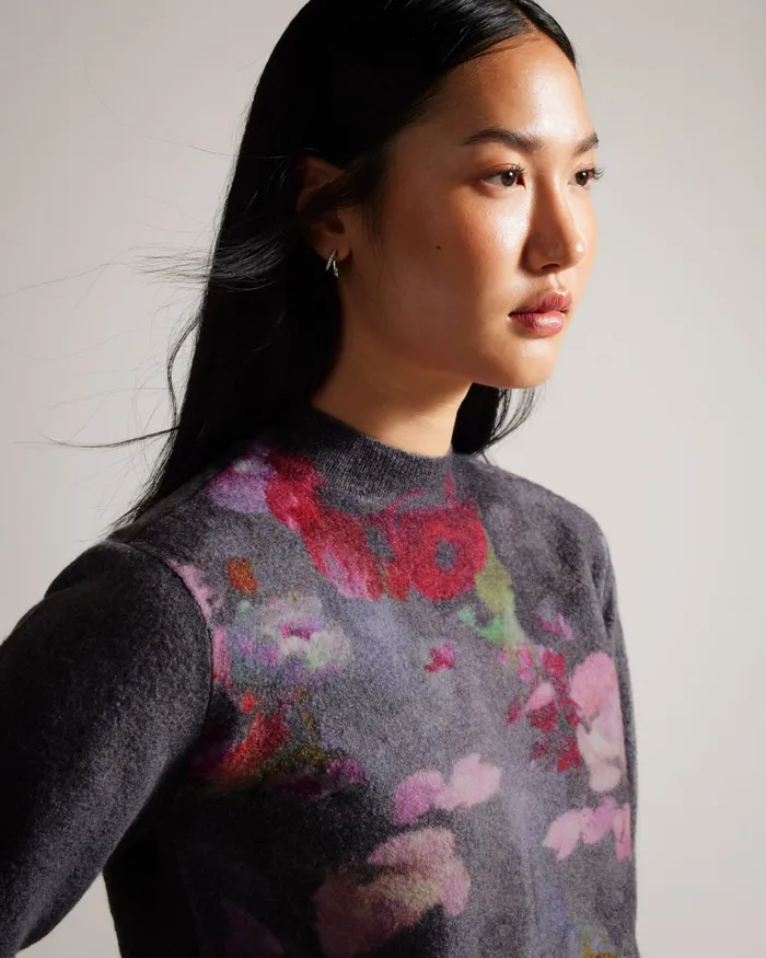 Women DAYSIYY 8211 Floral Knitted Wool Jumper Black Ted Baker Jumpers and Cardigans