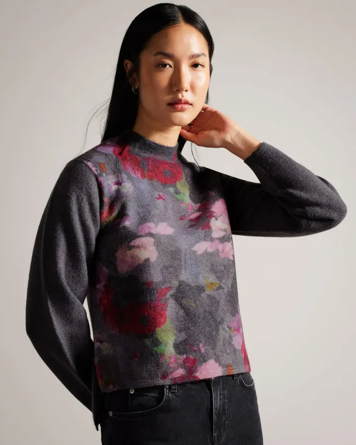 Women DAYSIYY 8211 Floral Knitted Wool Jumper Black Ted Baker Jumpers and Cardigans