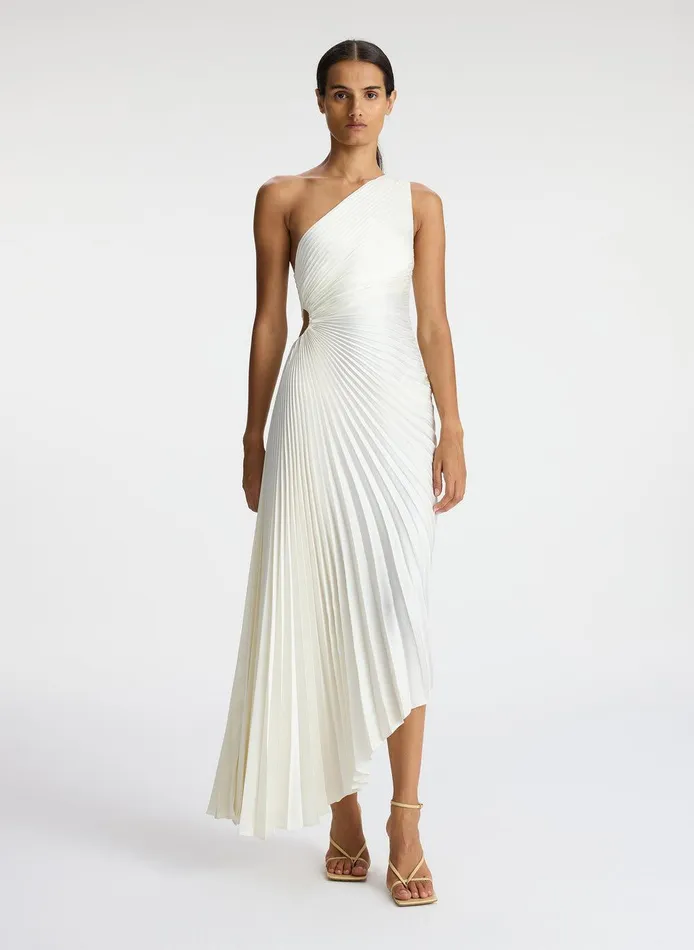 Women Delfina Satin Pleated Dress Whisper White ALC Dresses