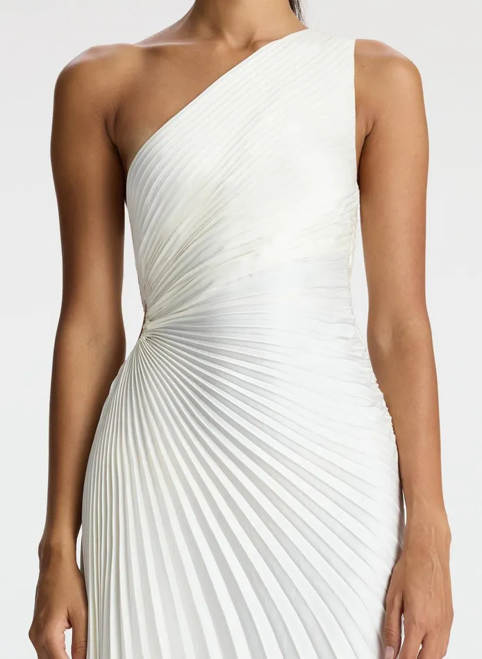 Women Delfina Satin Pleated Dress Whisper White ALC Dresses