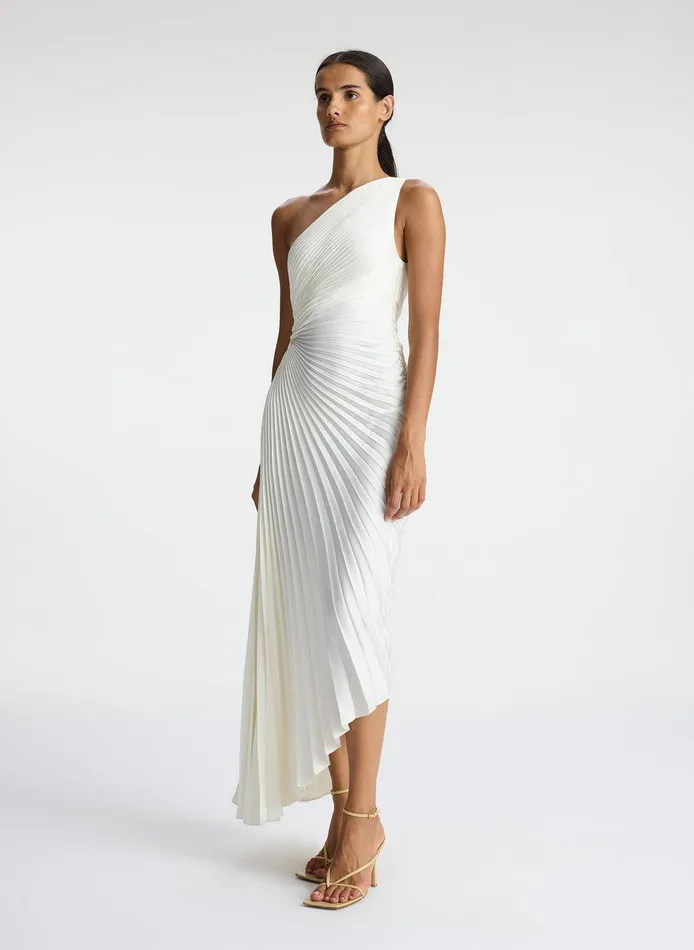 Women Delfina Satin Pleated Dress Whisper White ALC Dresses