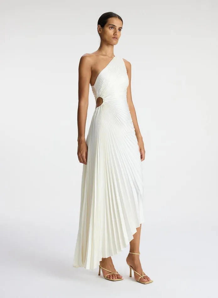 Women Delfina Satin Pleated Dress Whisper White ALC Dresses