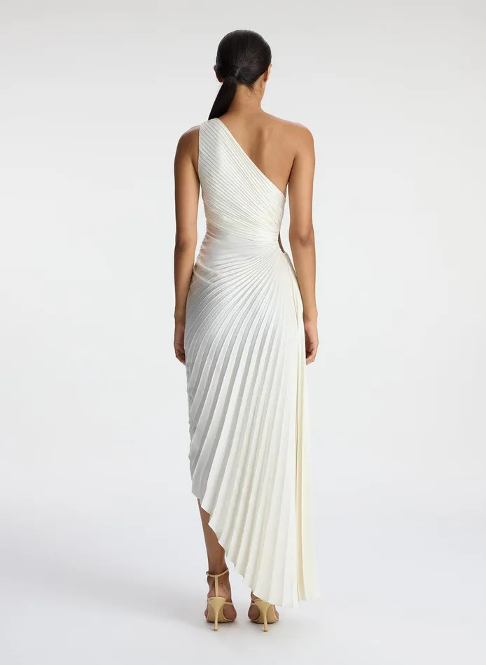 Women Delfina Satin Pleated Dress Whisper White ALC Dresses