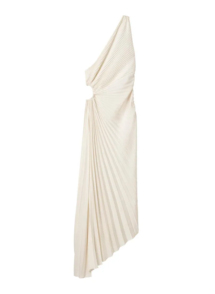 Women Delfina Satin Pleated Dress Whisper White ALC Dresses