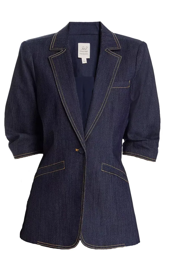 Women Denim Cinq Sept Denim Short Sleeve Khloe Blazer Indigo