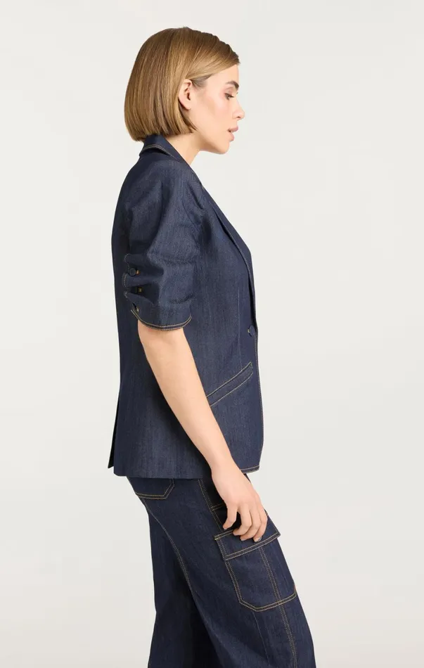 Women Denim Cinq Sept Denim Short Sleeve Khloe Blazer Indigo