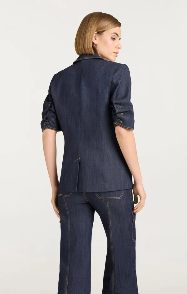 Women Denim Cinq Sept Denim Short Sleeve Khloe Blazer Indigo