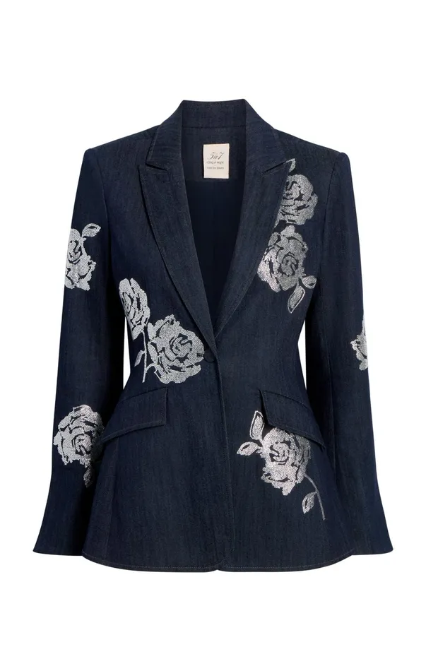 Women Denim Cinq Sept Heatset Roses Cheyenne Blazer Indigo