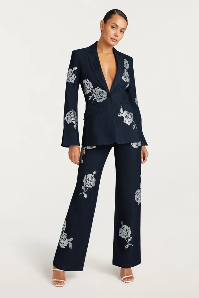 Women Denim Cinq Sept Heatset Roses Cheyenne Blazer Indigo