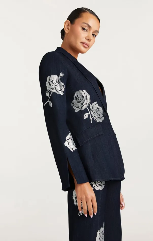 Women Denim Cinq Sept Heatset Roses Cheyenne Blazer Indigo