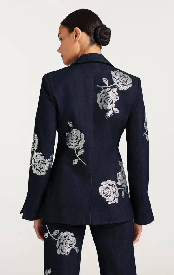Women Denim Cinq Sept Heatset Roses Cheyenne Blazer Indigo