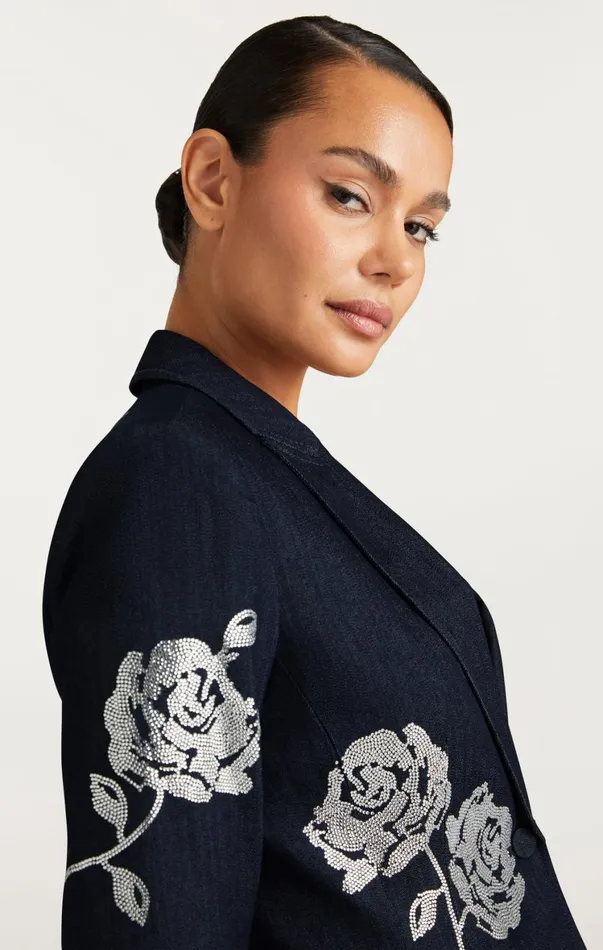Women Denim Cinq Sept Heatset Roses Cheyenne Blazer Indigo