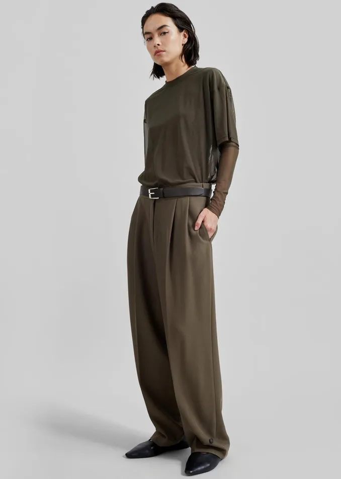 Women Dina Pleated Trousers 8211 Khaki The Frankie Shop Bottoms