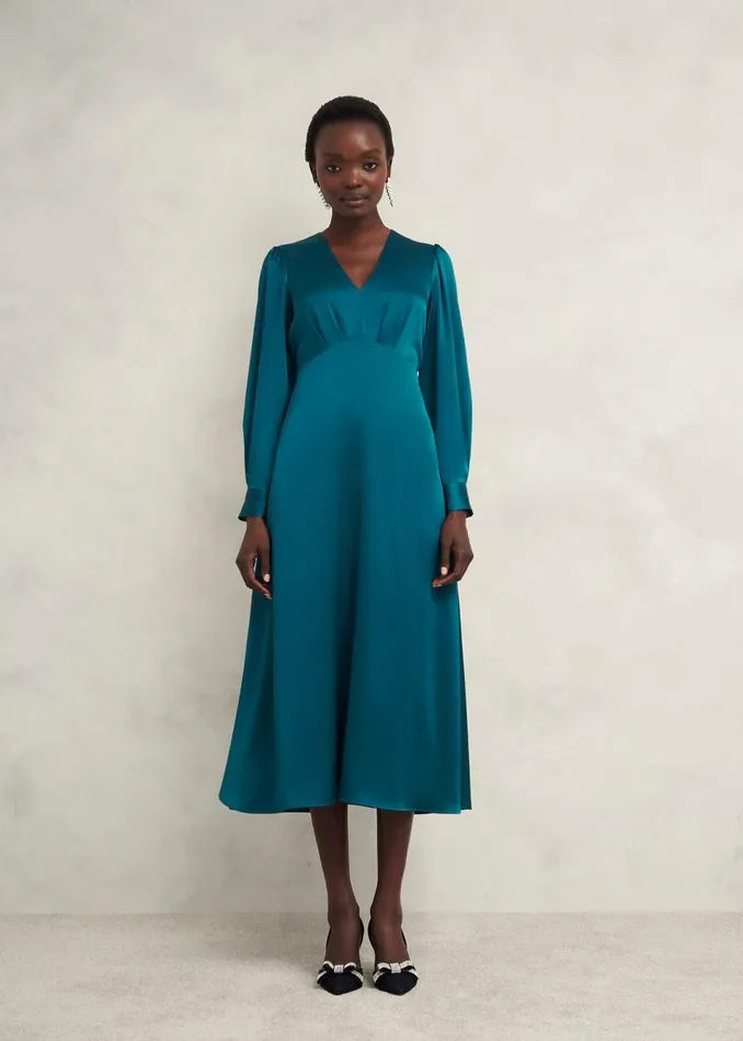 Women Dresses and Jumpsuits Hobbs Anais Satin Midi Dress Kyanite Blue