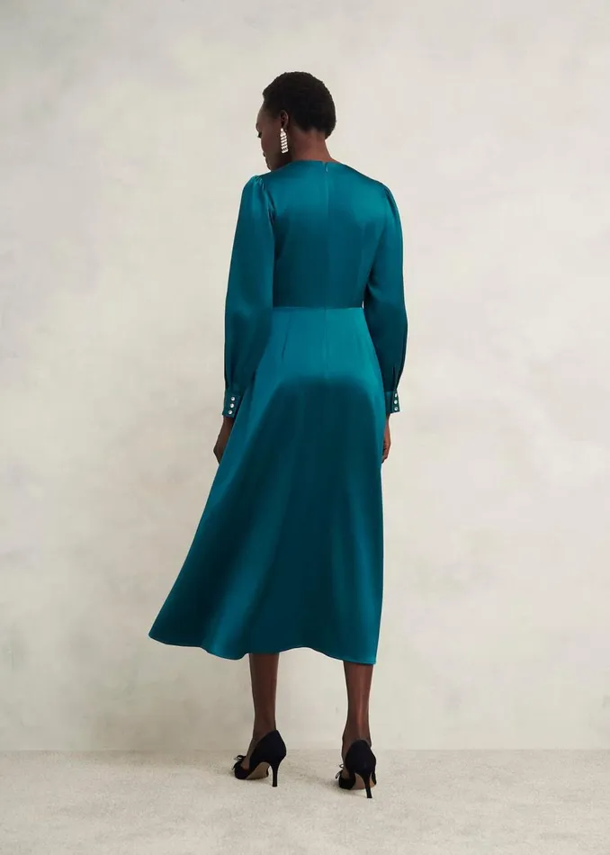 Women Dresses and Jumpsuits Hobbs Anais Satin Midi Dress Kyanite Blue