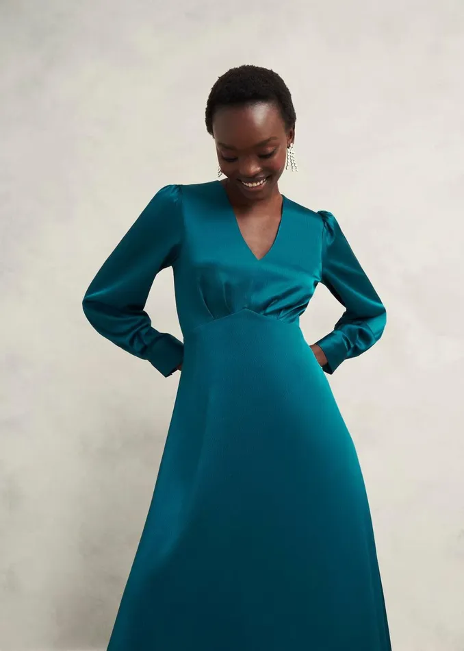 Women Dresses and Jumpsuits Hobbs Anais Satin Midi Dress Kyanite Blue