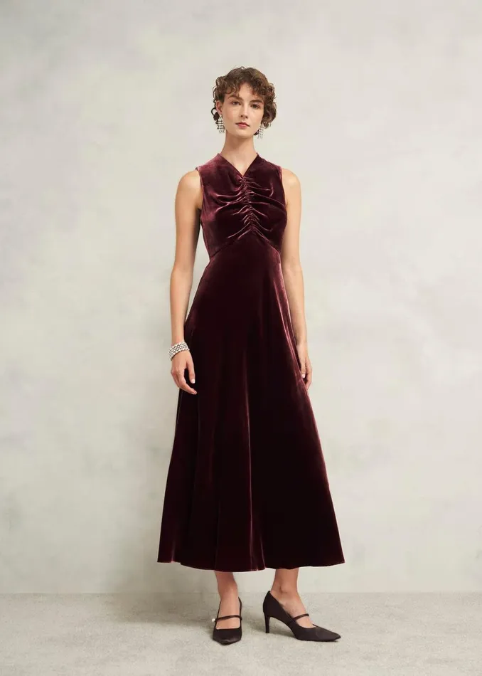 Women Dresses and Jumpsuits Hobbs Isleworth Velvet Dress With Silk Cocoa Brown