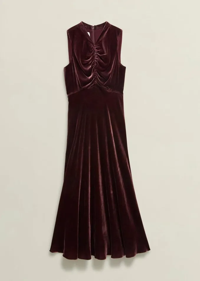 Women Dresses and Jumpsuits Hobbs Isleworth Velvet Dress With Silk Cocoa Brown