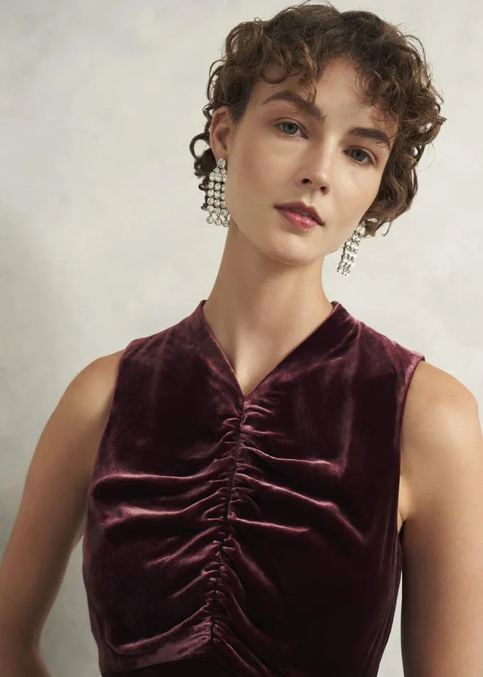 Women Dresses and Jumpsuits Hobbs Isleworth Velvet Dress With Silk Cocoa Brown