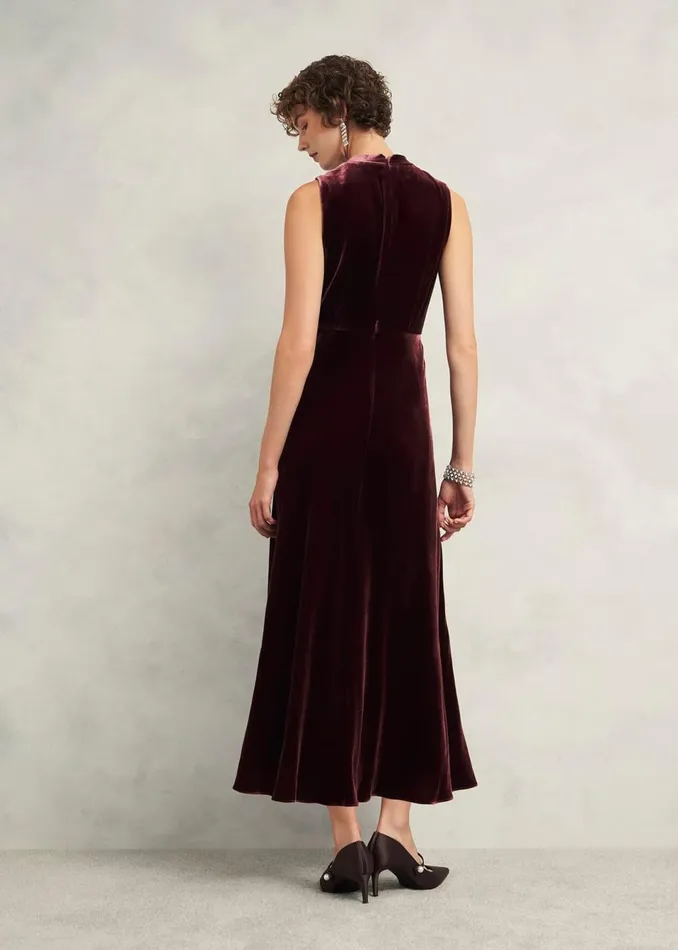 Women Dresses and Jumpsuits Hobbs Isleworth Velvet Dress With Silk Cocoa Brown