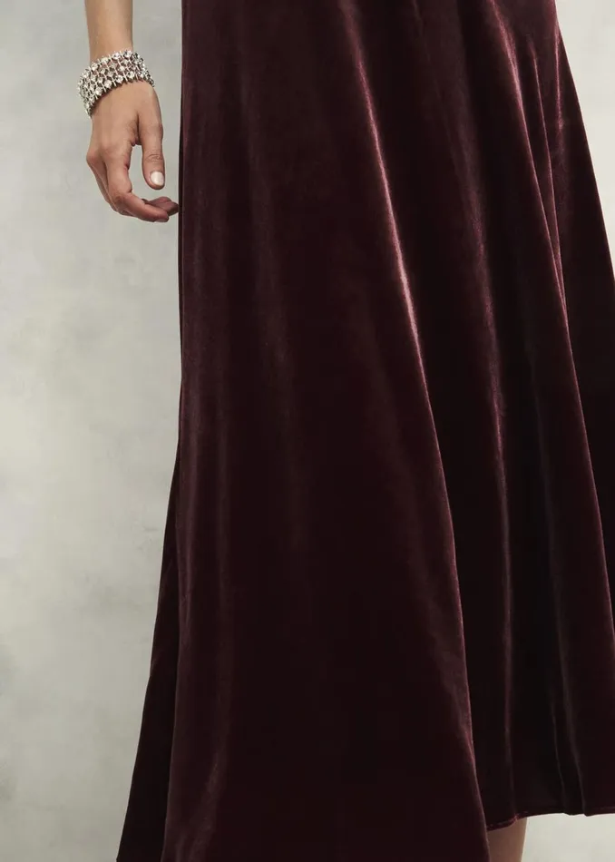 Women Dresses and Jumpsuits Hobbs Isleworth Velvet Dress With Silk Cocoa Brown