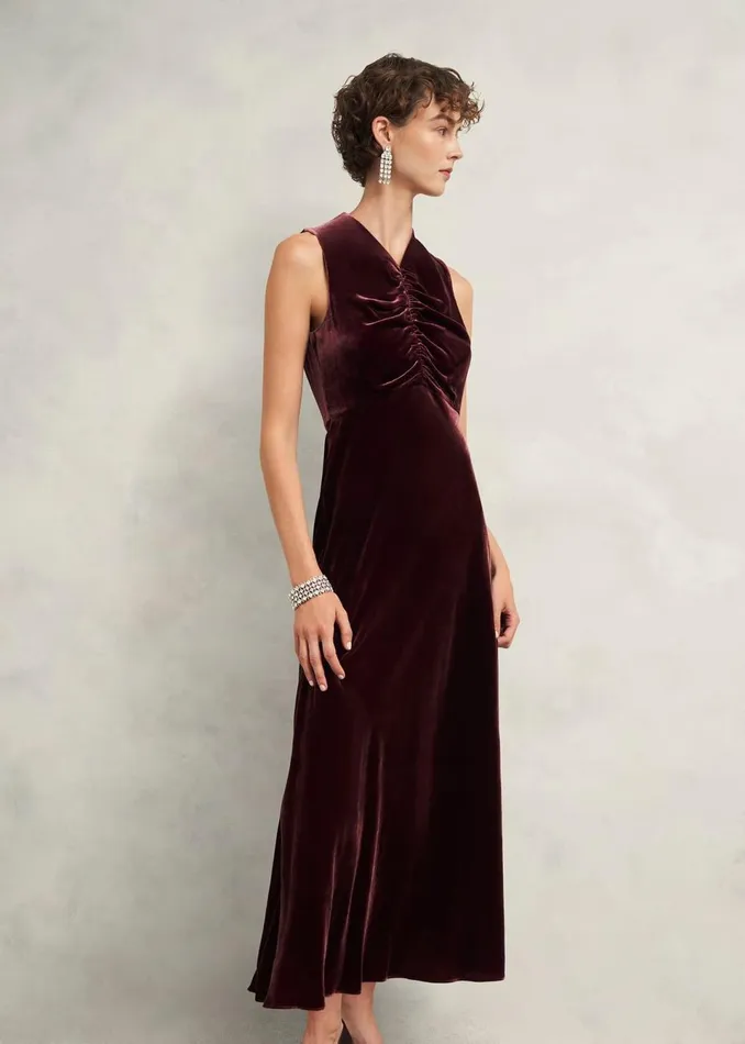 Women Dresses and Jumpsuits Hobbs Isleworth Velvet Dress With Silk Cocoa Brown