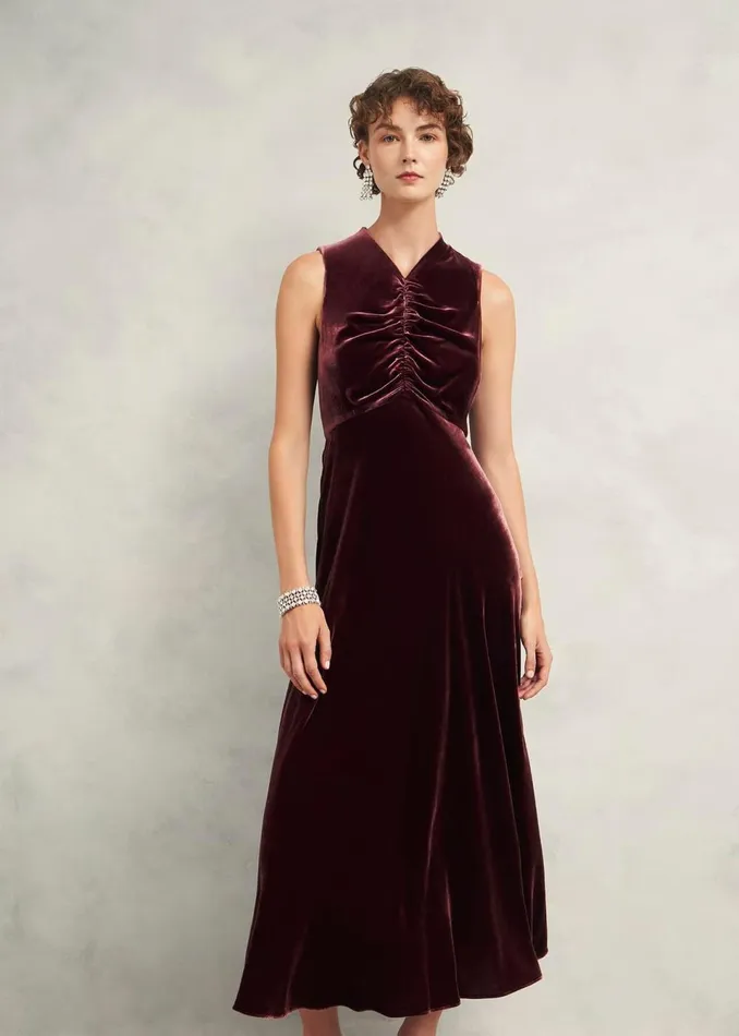 Women Dresses and Jumpsuits Hobbs Isleworth Velvet Dress With Silk Cocoa Brown
