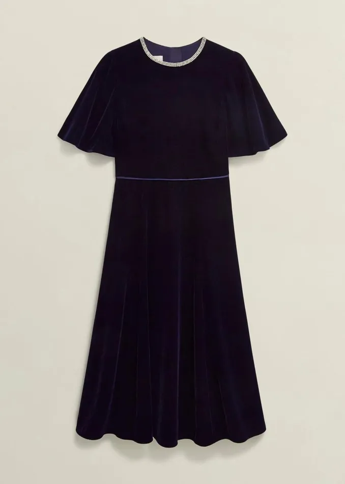 Women Dresses and Jumpsuits Hobbs Petite Catalina Velvet Dress Midnight Navy