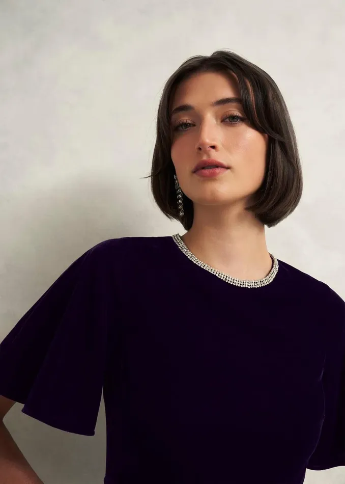 Women Dresses and Jumpsuits Hobbs Petite Catalina Velvet Dress Midnight Navy