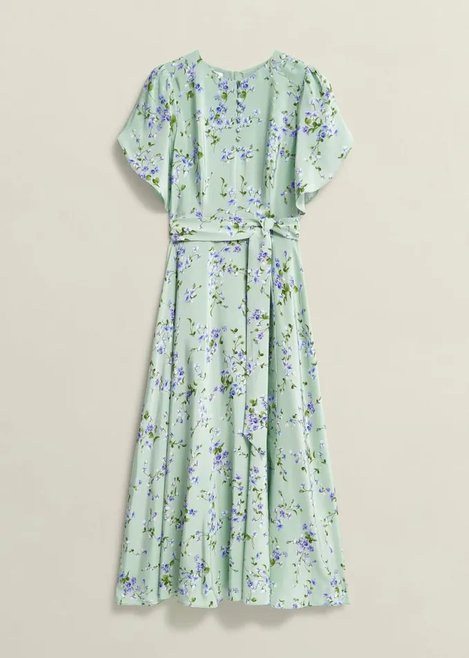 Women Dresses and Jumpsuits Hobbs Sophia Silk Belted Dress Sage Multi