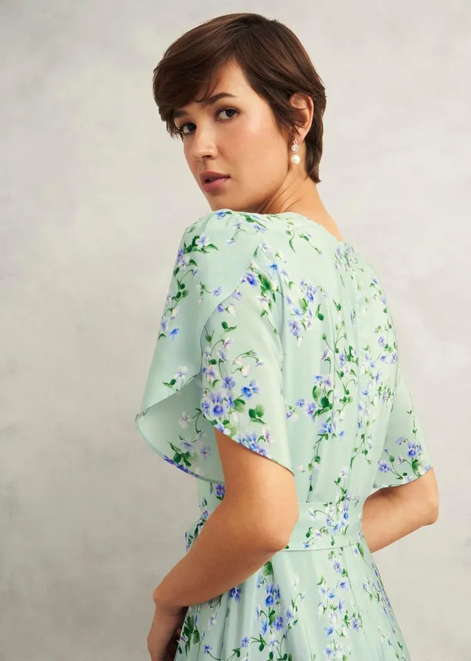 Women Dresses and Jumpsuits Hobbs Sophia Silk Belted Dress Sage Multi
