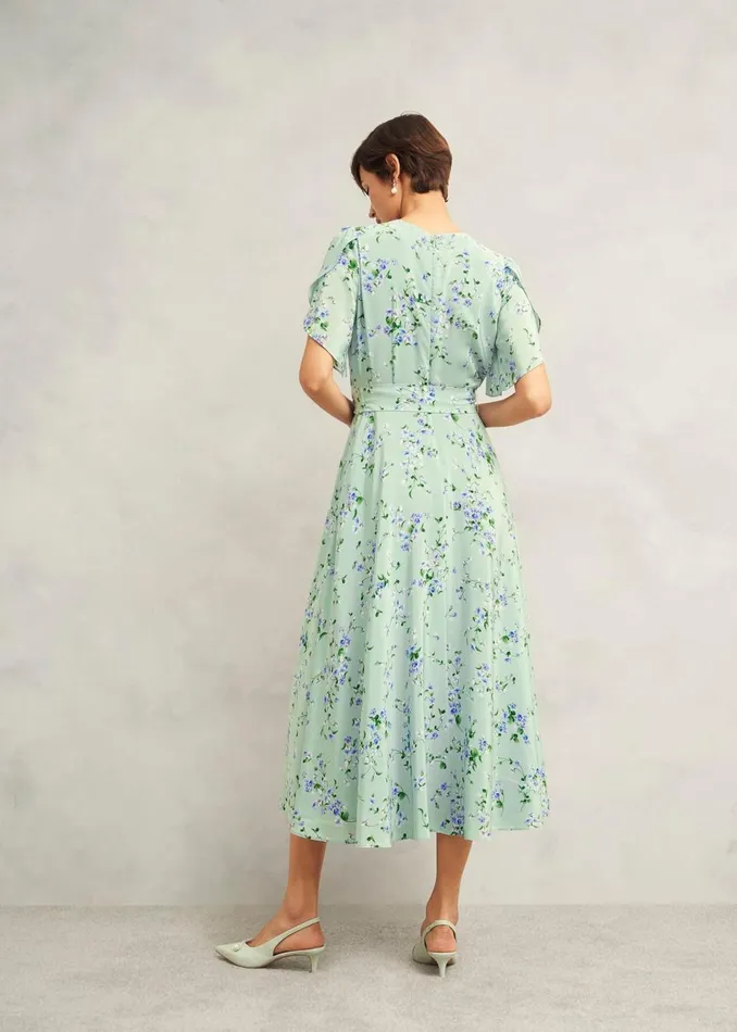 Women Dresses and Jumpsuits Hobbs Sophia Silk Belted Dress Sage Multi