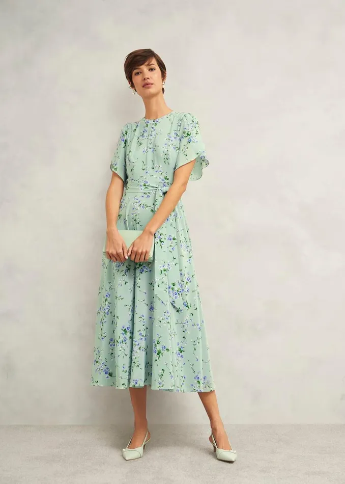 Women Dresses and Jumpsuits Hobbs Sophia Silk Belted Dress Sage Multi