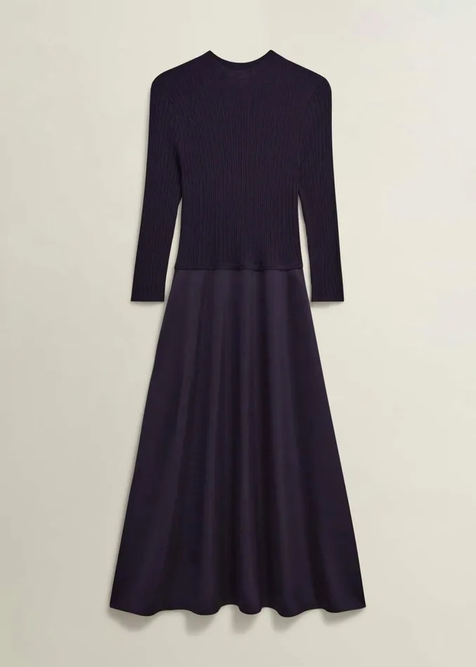 Women Dresses and Jumpsuits Hobbs Trina Satin Knitted Dresses Hobbs Navy