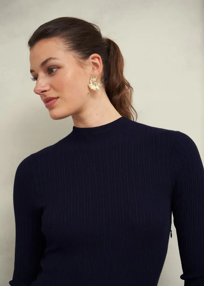 Women Dresses and Jumpsuits Hobbs Trina Satin Knitted Dresses Hobbs Navy
