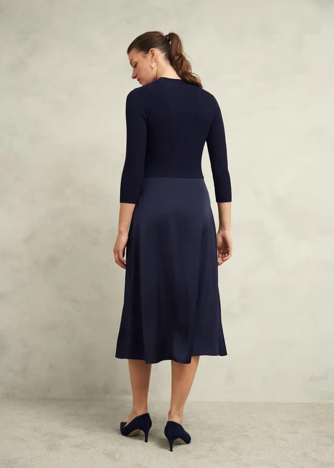 Women Dresses and Jumpsuits Hobbs Trina Satin Knitted Dresses Hobbs Navy