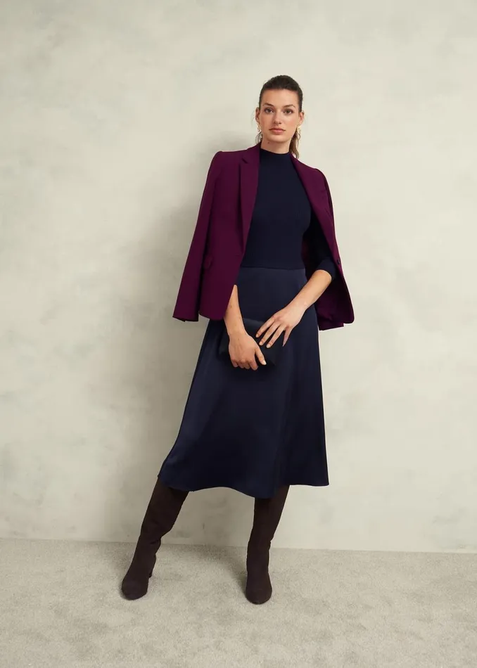 Women Dresses and Jumpsuits Hobbs Trina Satin Knitted Dresses Hobbs Navy