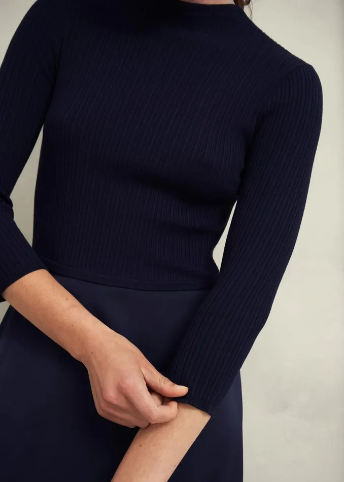 Women Dresses and Jumpsuits Hobbs Trina Satin Knitted Dresses Hobbs Navy