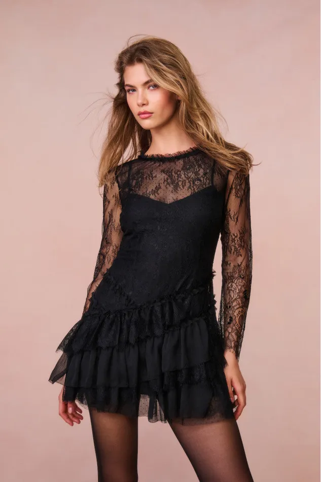 Women Dresses LoveShackFancy Amberleigh Lace Mini Dress Black