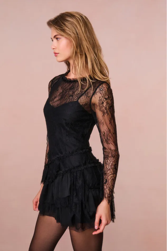 Women Dresses LoveShackFancy Amberleigh Lace Mini Dress Black