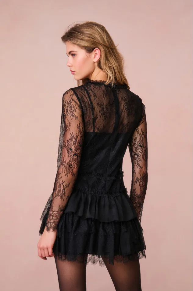 Women Dresses LoveShackFancy Amberleigh Lace Mini Dress Black