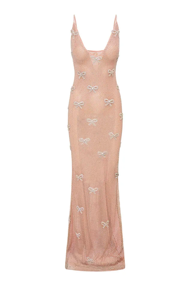 Women Dresses LoveShackFancy Berisa Sheer RhinestoneEmbroidered Gown Shimmer Lattice